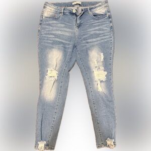 Trendy Distressed Light Blue Women's Skinny Jeans